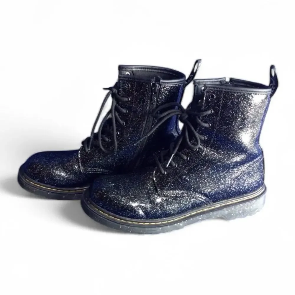 Doc Dr Martens Black Glitter Boots US 2 UK 3 AIR WAIR 1460 Y Zip